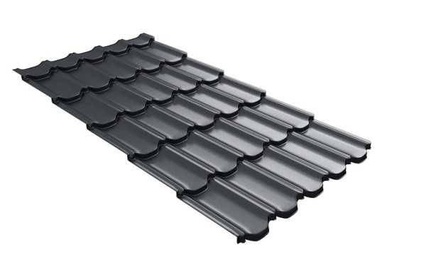 Металлочерепица квинта плюс с 3D резом 0,5 PurLite Мatt RAL 7024 мокрый асфальт купить в Кропоткине